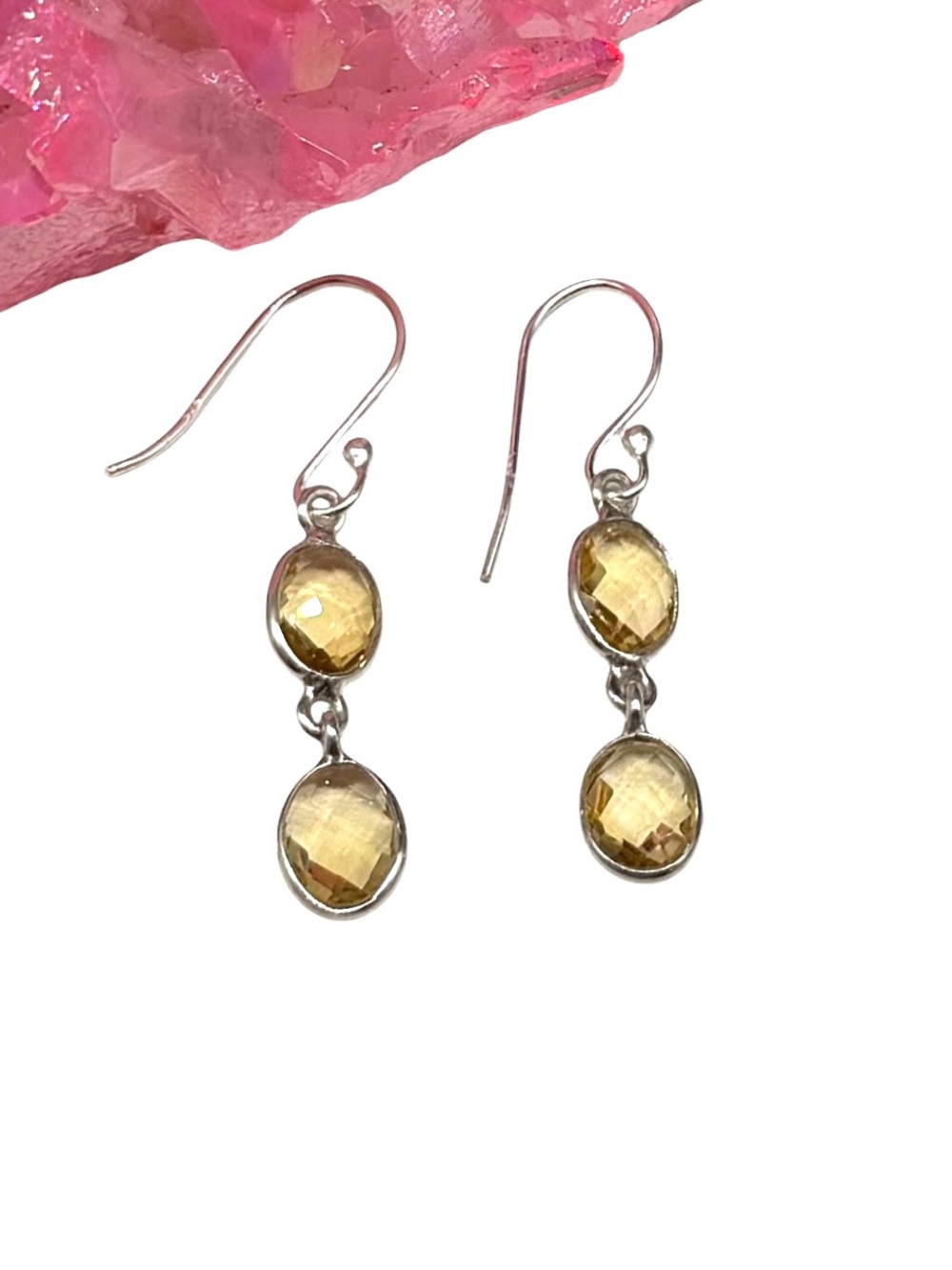 Citrine Earrings Solid 925 Sterling Silver Faceted Stone Dangle Drop Yellow
